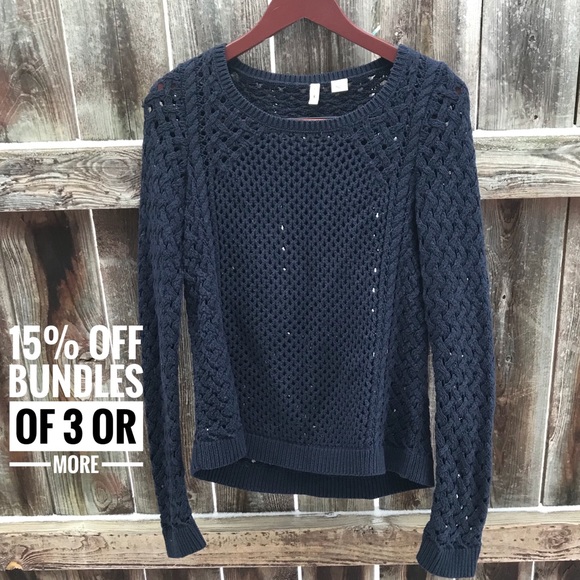 Anthropologie Sweaters - Anthropologie moth basket weave navy blue sweater